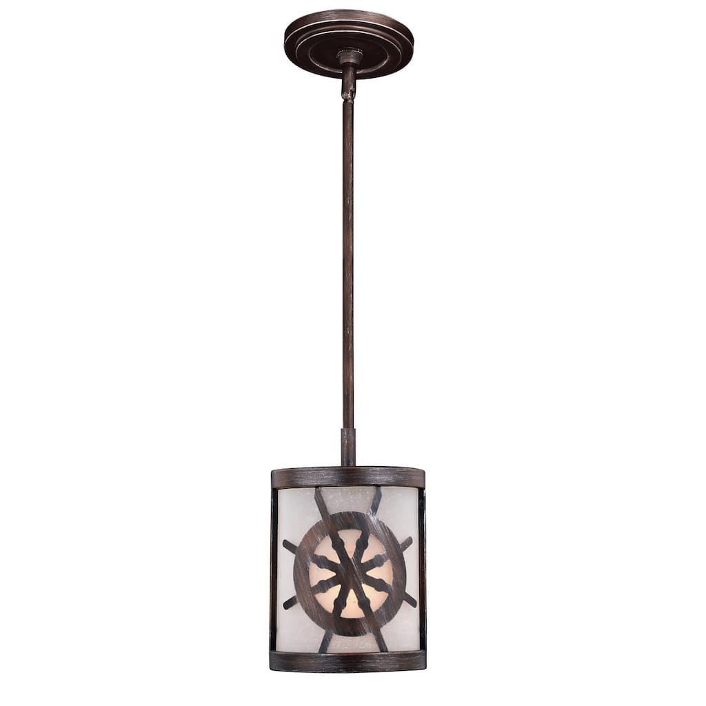 Pendant Light - Bronze Mini Drum Light - White Glass Shade - Adjustable Height - 12.25