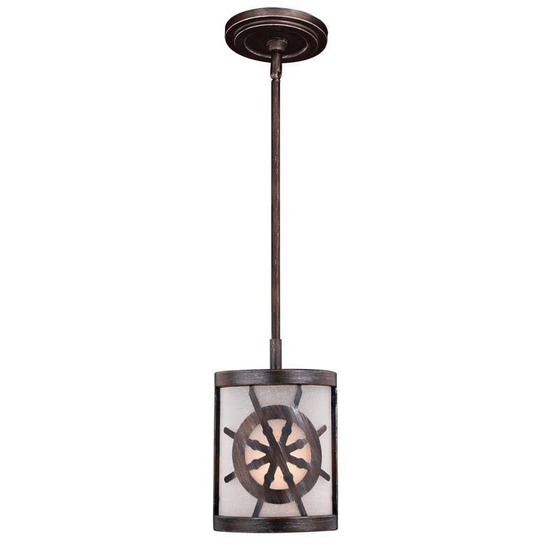 Pendant Light - Bronze Mini Drum Light - White Glass Shade - Adjustable Height - 12.25