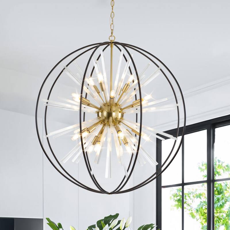 Modern Chandelier 35" 10-light Black and Gold Orb