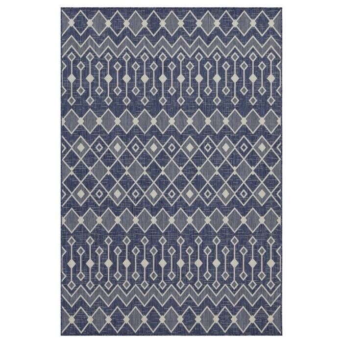 Blue Threaded Pattern Outdoor Rugs for Living Rooms, Patios, Decks