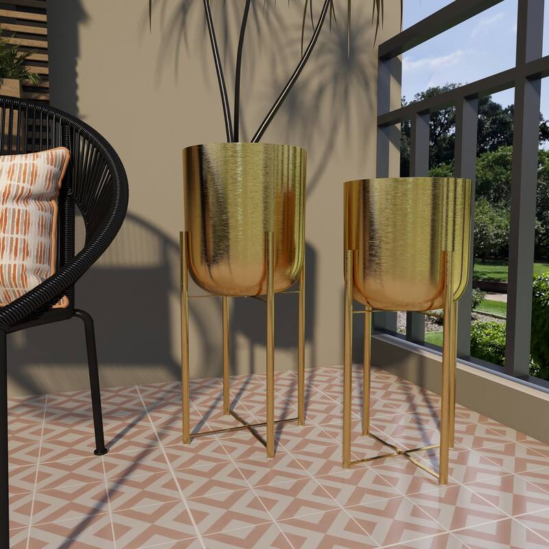 Modern Metallic Glam Planter Collection - Set of 2 - Multiple Sizes - Gold, Silver, White or Black