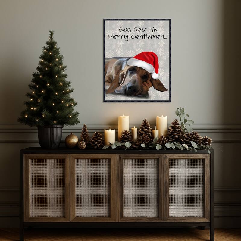 God Rest Ye Bloodhound by Fab Funky (23 x 28 in.), Framed Canvas Wall Art Print - Sylvie Beaded Black