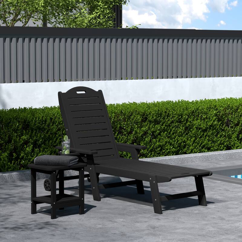 Brighton Outdoor 2-Piece Poly Reclining Chaise Set with Wheels & Cup Holder
