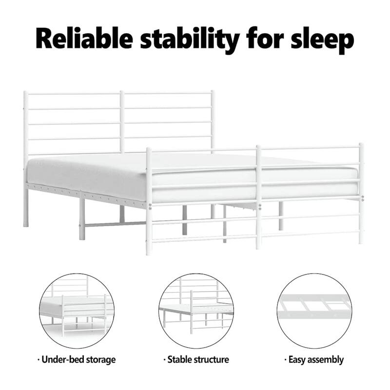 vidaXL Metal Bed Frame with Headboard, No Mattress