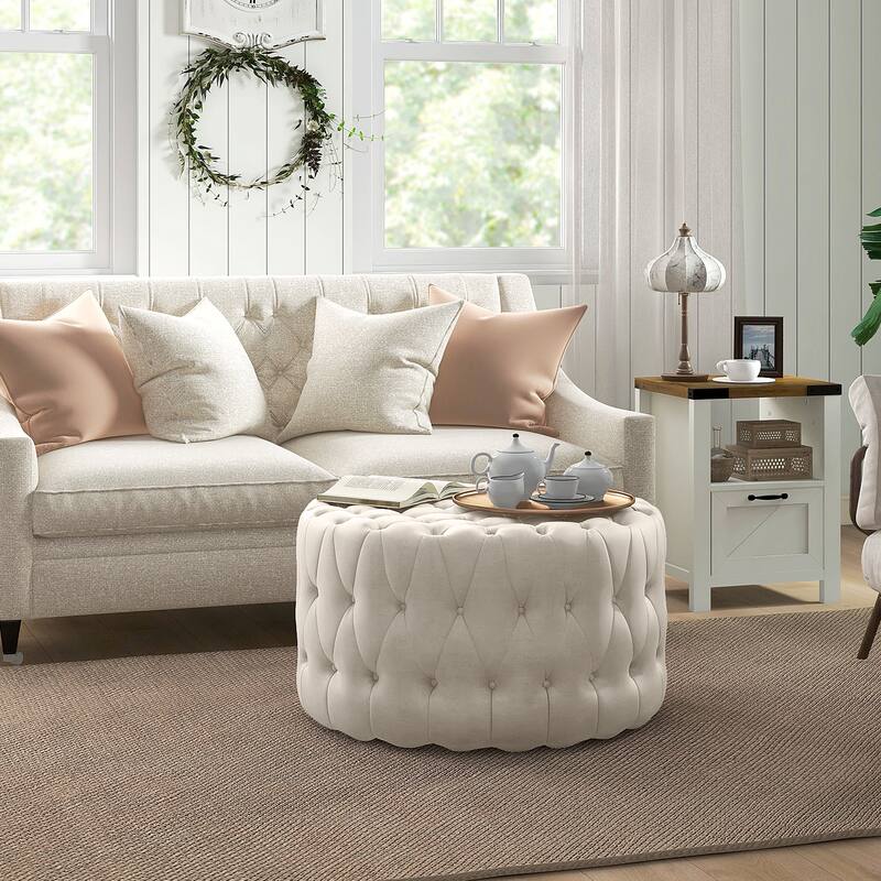 Velvet Foam Padding Ottoman Bench with Button Tufted Design Ideal use as Coffee Table or Shoe Stool
