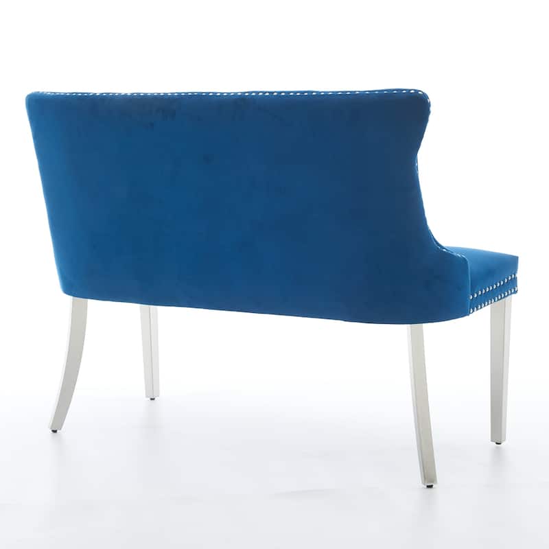 Roomfitters Upholstered Loveseat Bench with Nailhead Trim and Silver Legs, Modern High Back Settee for Dining Room