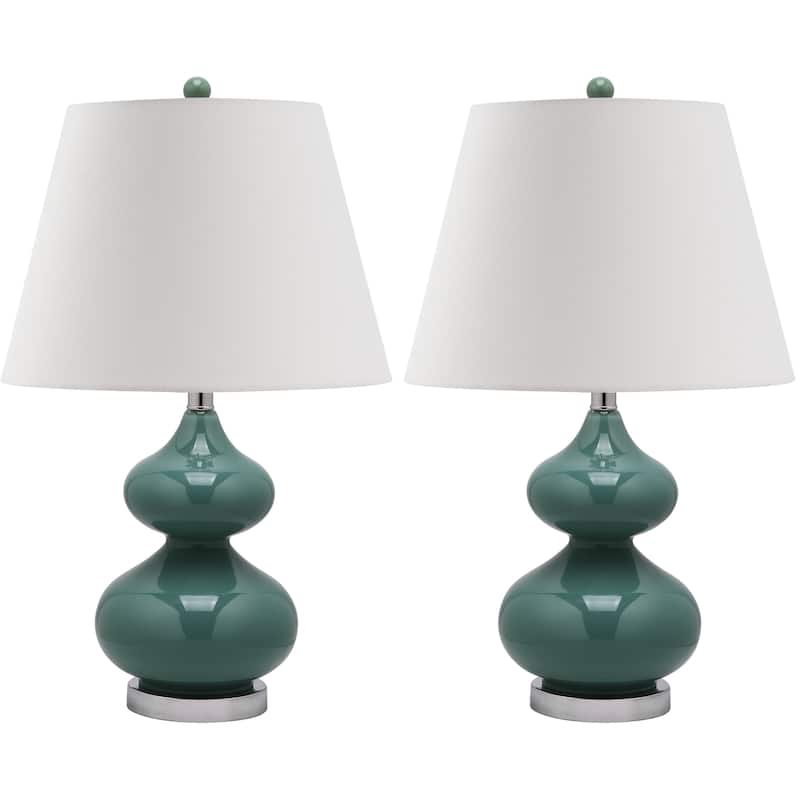 SAFAVIEH Lighting Kimberely 24-inch Double Gourd Glass White Table Lamp (Set of 2) - 14"x14"x24" - 14Wx14Dx24H