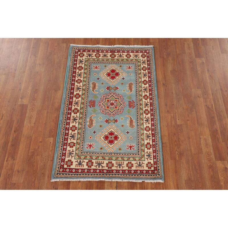 Light Blue Kazak Oriental Rug Handmade Accent Wool Carpet - 2'9" x 4'3"