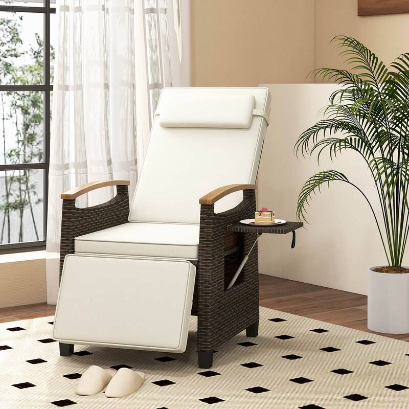 Costway 1/2 PCS Patio Wicker Recliner Chair with Adjustable Backrest
