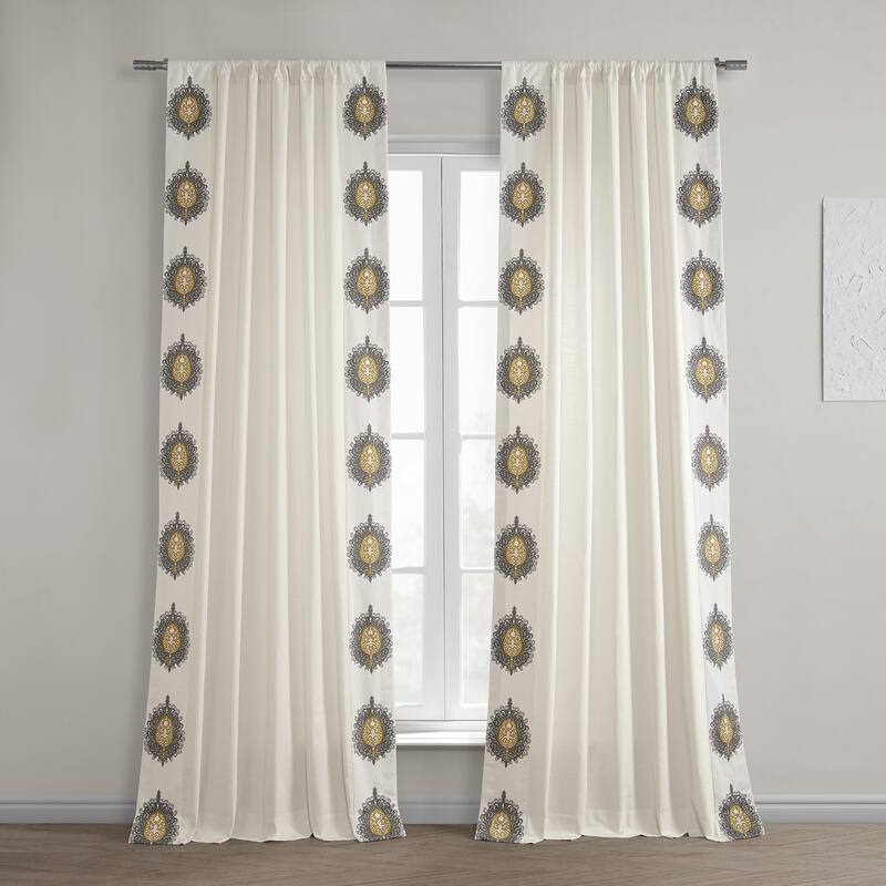Exclusive Fabrics Mayan Solid Cotton Bordered Curtain (1 Panel) - 50 X 84 - Mayan Gold