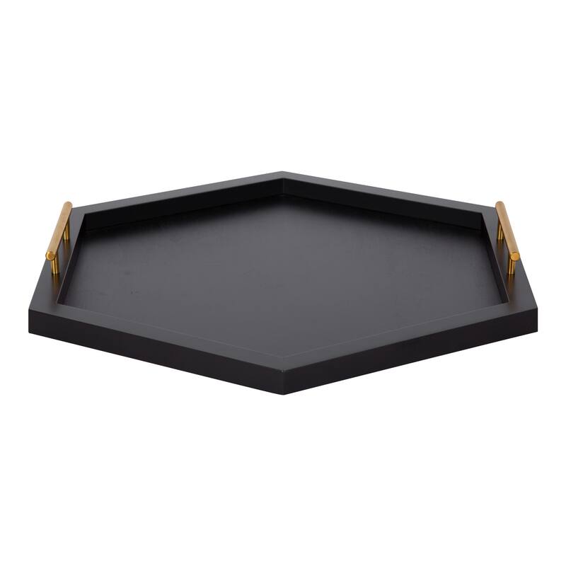 Halsey Hexagon Decorative Wood Tray with Polished Metal Handles