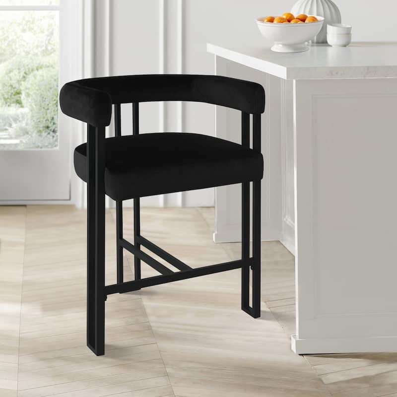 24" Seat Height Upholstered Velvet Solid back Counter Stool (Set of 4)