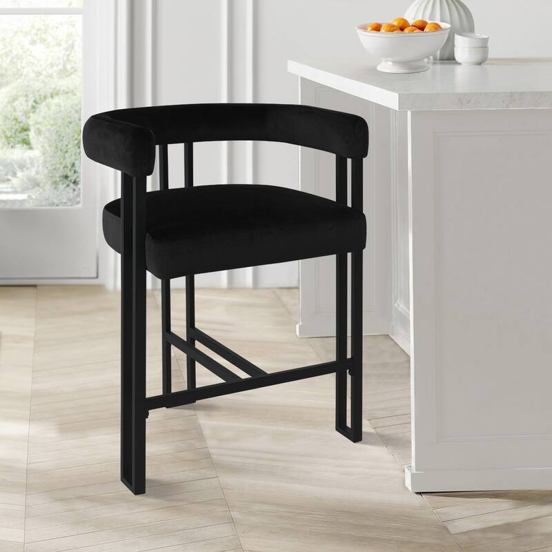 Velvet Upholstered Counter Stool - Single - Black 1