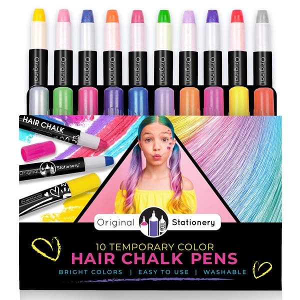 slide 2 of 8, Original Stationery 10-Pcs Hair Chalks Set for Girls, Temporary Hair Chalk Colors, Fun Holiday Gift