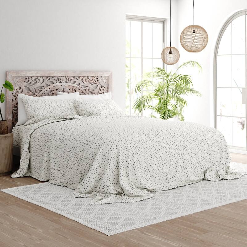 Becky Cameron Spotted Leaves Pattern 4 Piece Deep Pocket Bed Sheets Set