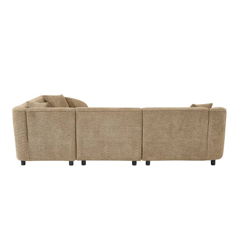 L-Shaped Curved Sectional Sofa, Boucle Upholstered 4-Seater Sofa, Corner Sofa with Pillows for Living Room, Apartment