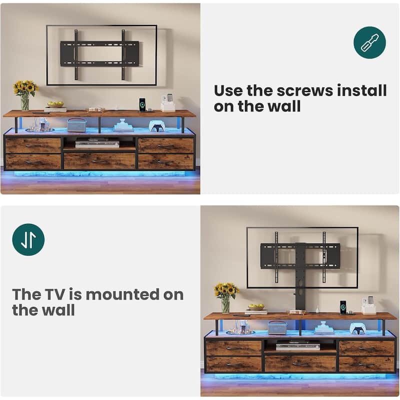 TV Stand with Mount 32/55/65/70 inch TVs Power Outlets Storage Entertainment Center