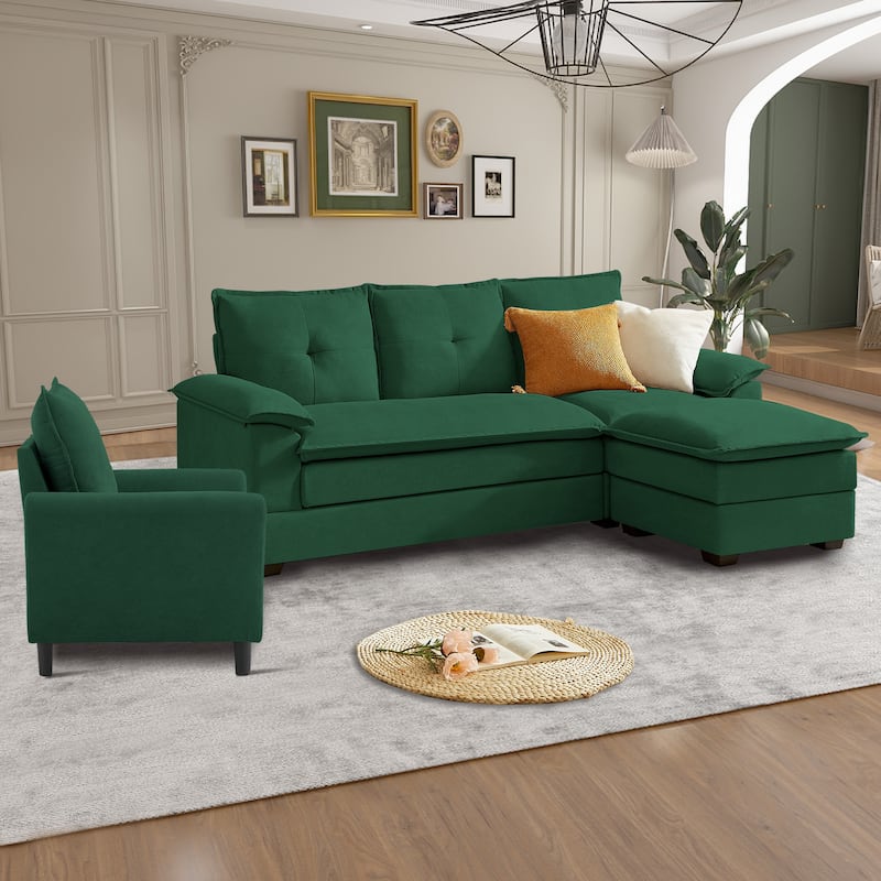 3-Piece Living Room Sectional Sofa Set with Chair and Ottoman