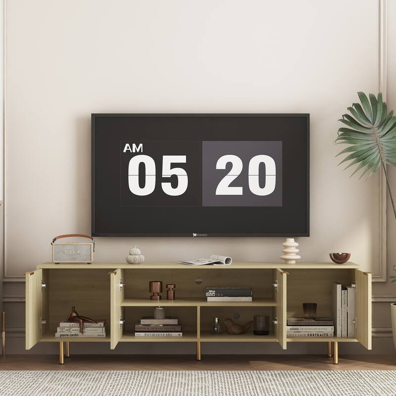 Fluted TV Stand with Storage Cabinet, TV Console Entertainment Center for 55+ Inch