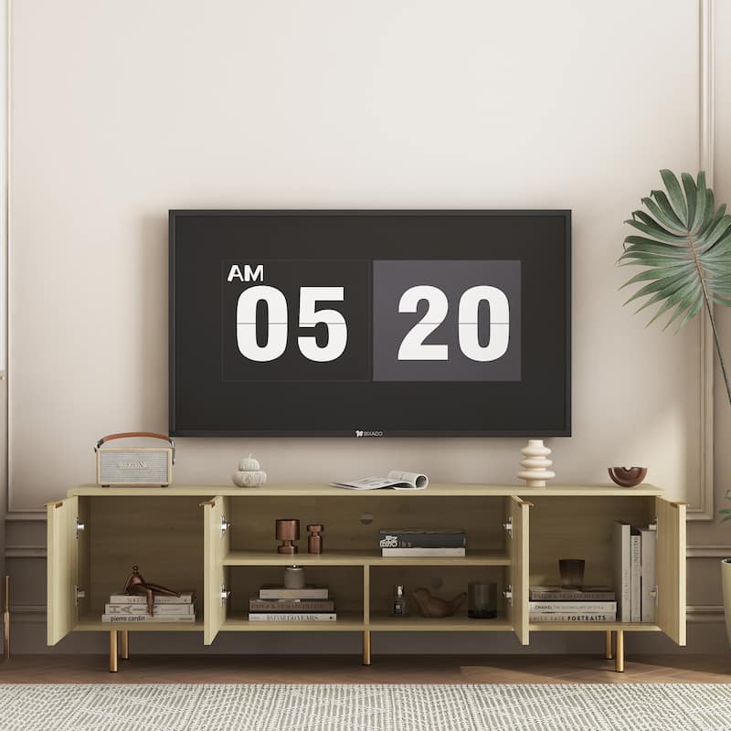 Wood Modern TV Stand Fluted 68", Entertainment Center with Storage Doors, TV Console Media Cabinet, for 55+ Inch TV