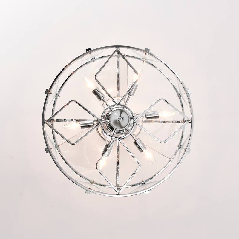 Dalya Bravo Crystal Style Ceiling Fandelier 25 Inch Chrome Polish finish 6 Light with Remote