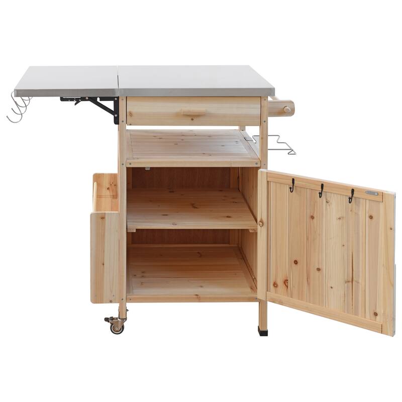 40.5" Outdoor Grill Cart with Stainless Steel Top, Drop Leaf, One Drawer, Towel Rack, Rolling Kitchen Cart with Lockable Wheels