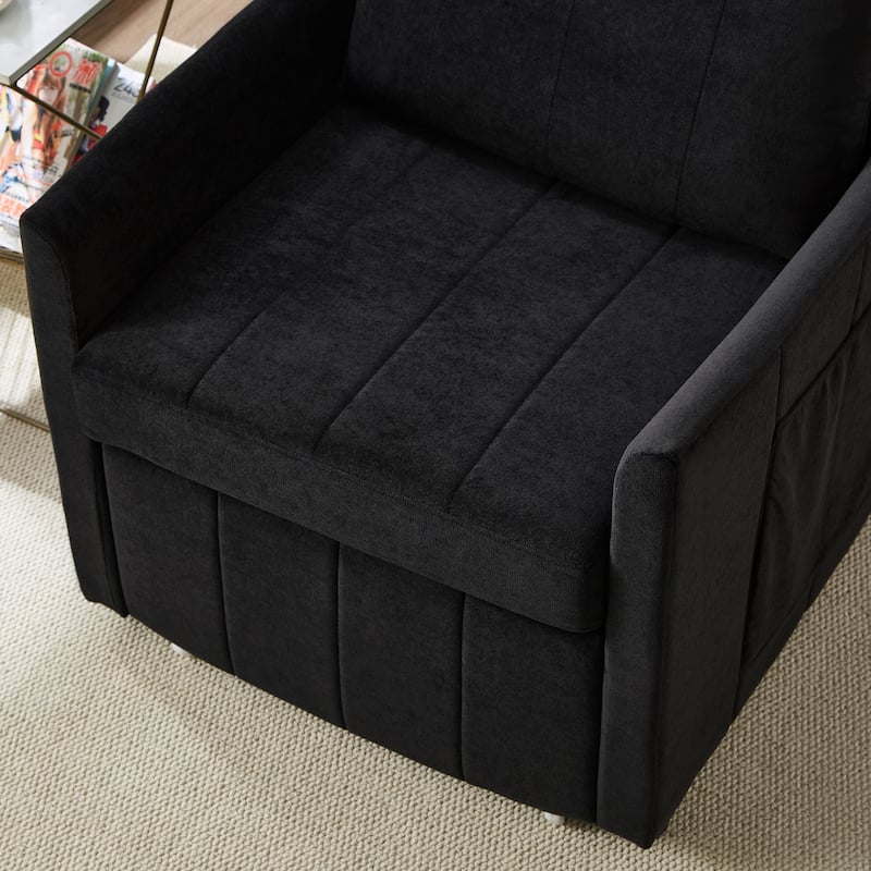 Chenille Convertible Sleeper Sofa Chair with 5-Position Backrest, Storage Basket and 440lb Capacity