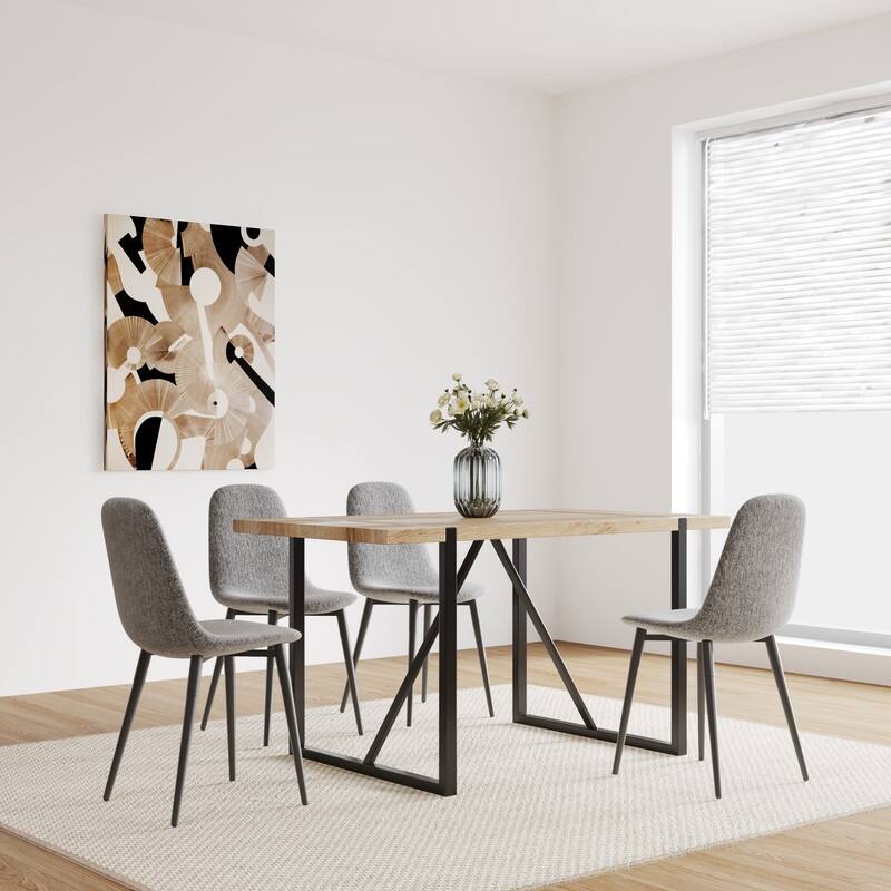 Mid-Century Modern 5 Piece Dining Table Set,Solid Wood Table with 4 Upholstered Chairs
