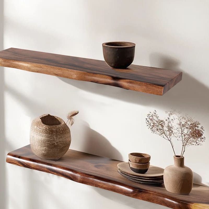 Acacia Wood Shelf with Live Edge - 2pcs 36"X8"X1.4"