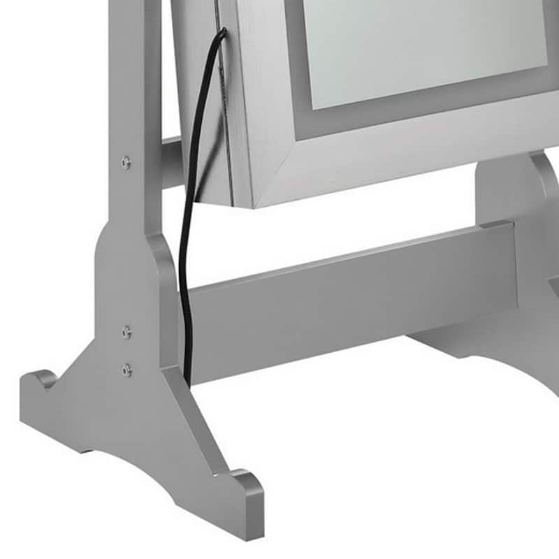 58 Inch Full Body Floor Cheval Mirror, Jewelry Storage, LED, Silver