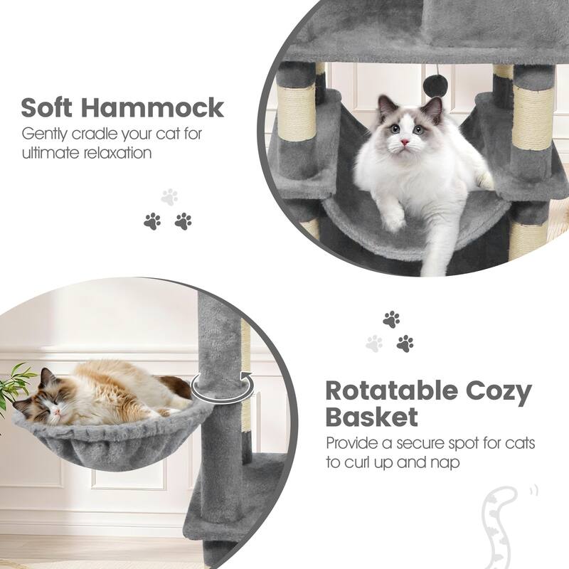 Gymax 66'' Tall Cat Tree w/2 Condos Sisal Scratching Posts Plush Perch