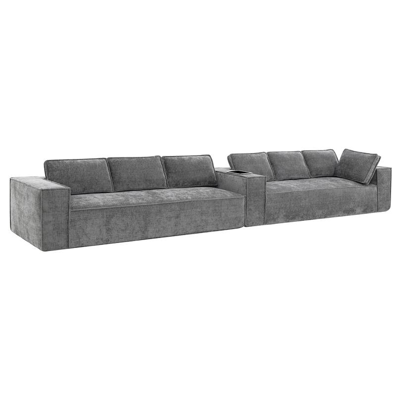 129.5" Chenille Modular Sectional Sofa with Wrinkle-Resistant Fabric, 6-Seater L-Shaped Cloud Couch, No Assembly Required