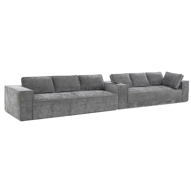 Oversized L-Shaped Modular Sectional Sofa, Wrinkle-Resistant Chenille 6 Seat Cloud Sofa, Full Compression Deep Seat Corner Sofa