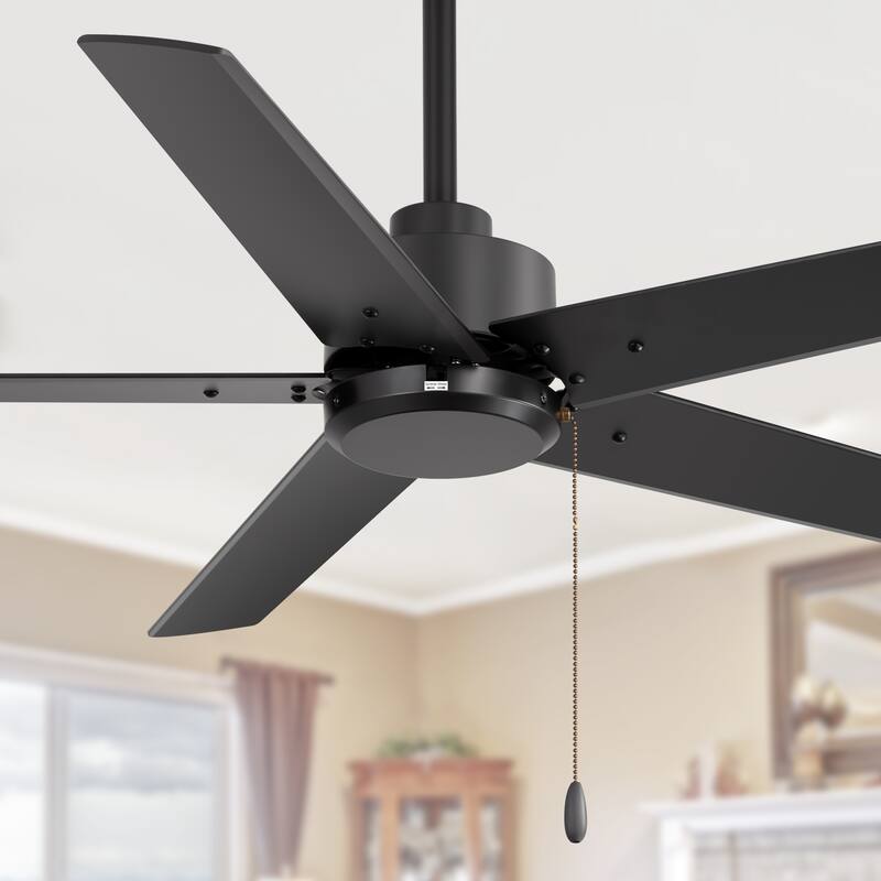 52" Indoor Traditional 5-Blade Ceiling Fan No Light with Pull Chain - Matte Black
