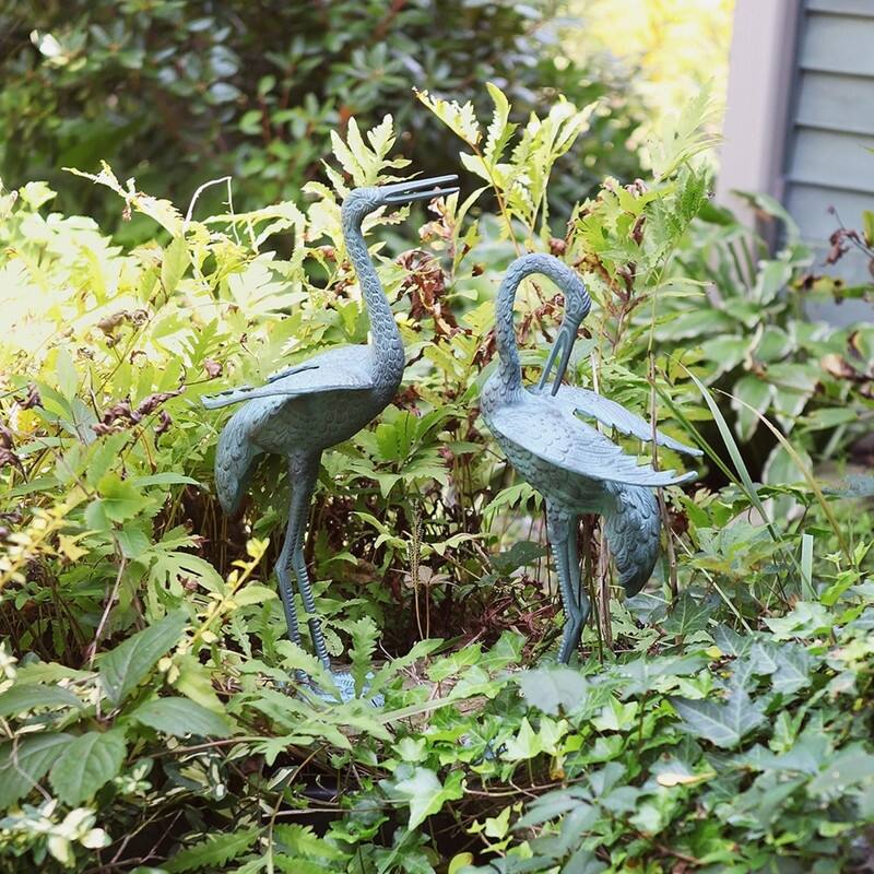Achla Designs Outdoor Preening Crane Pair Statue, 23 Inch Tall, Blue-Grey Verdi Painted Finish