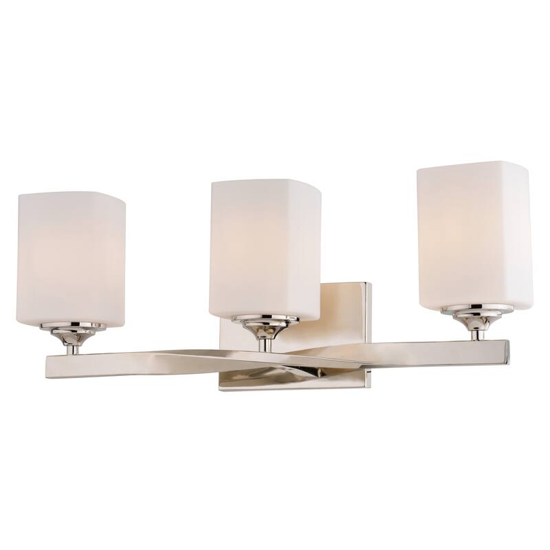 Robey 3-Light 23 in. W Polished Nickel Bathroom Vanity Lighting Fixture, Frosted White Glass, Dimmable LED Compatible Reversible