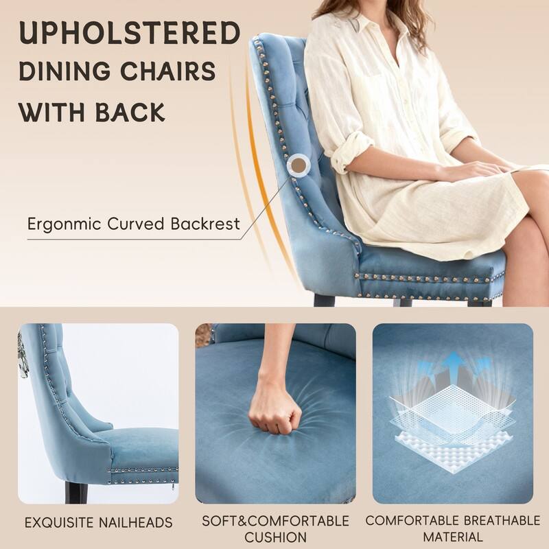 High-end Tufted Velvet Upholstered Nailhead Dining Chair Set of 4