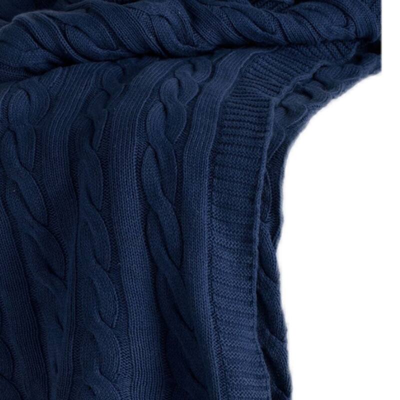 HomeRoots Blue Knitted 100% Cotton Throw Blanket