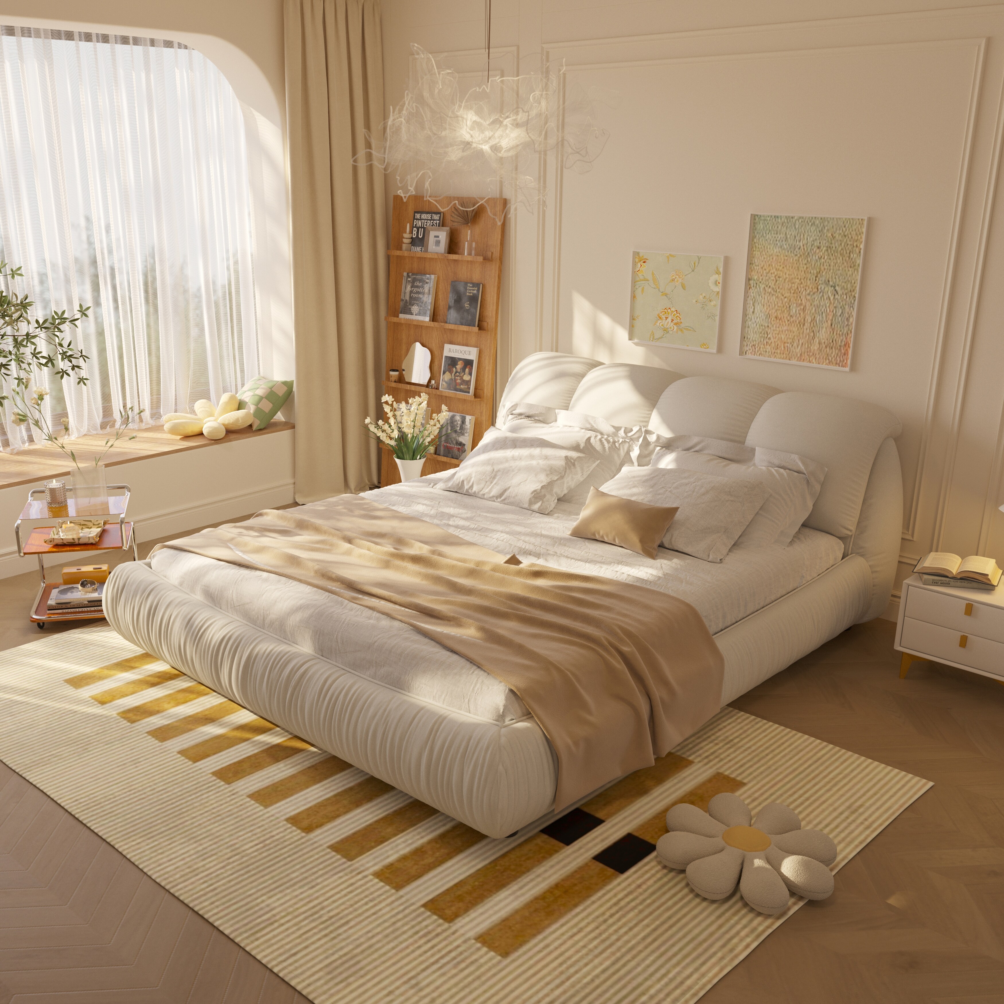 King Size Platform Bed Frame With Thick Headboard Luxury Upholstered Bed Frame King Size w Oversized Padded Backrest Beige On Sale Bed Bath Beyond 41482049