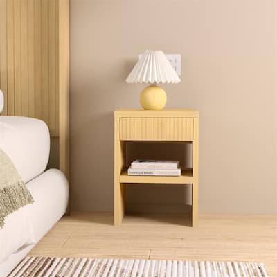 Night Stand with Drawer Storage Fluted Bed Large