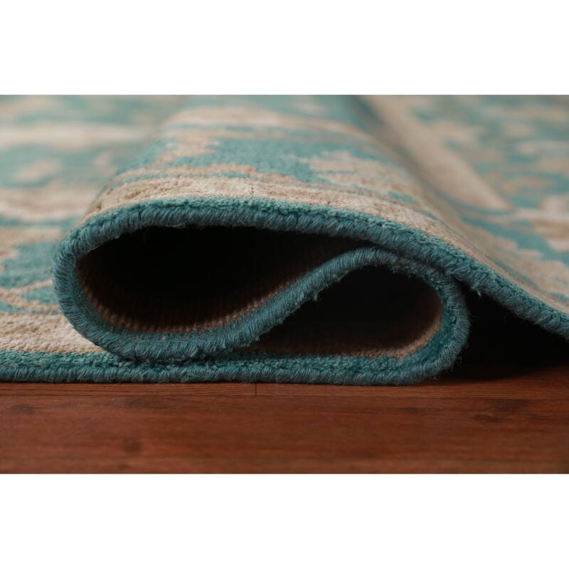 All-Over Green Oushak Indian Area Rug Floral Handmade Wool Carpet - 9'1" x 11'9"