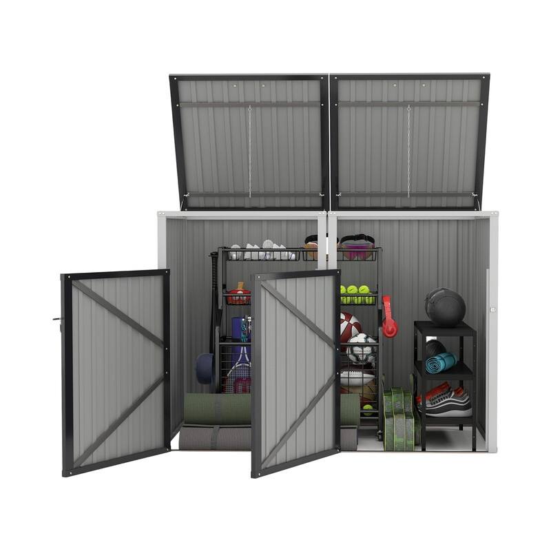 54 Cu. Ft. Outdoor Trash Can Storage Shed, Pneumatic Support Rod Storage - N/A - Dark Gray