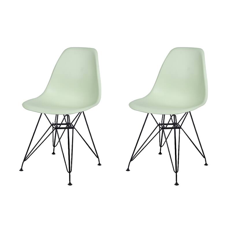 Armless Plastic Shell Side Dining Chairs with Metal Legs-Set of 2