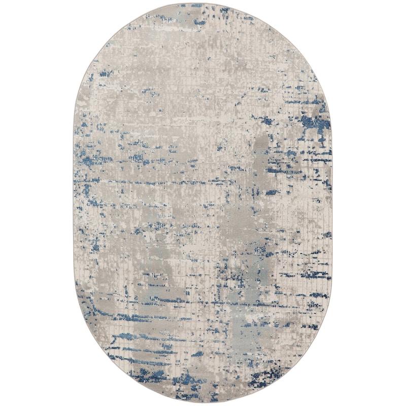 Nourison Concerto Modern Abstract Distressed Area Rug - 5' x 8' Oval - Grey/Blue/Ivory