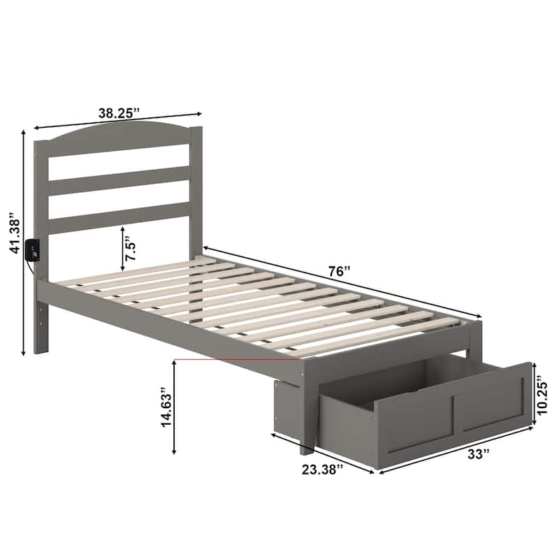 AFI Warren Platform Bed with Foot Drawer and Charging Station