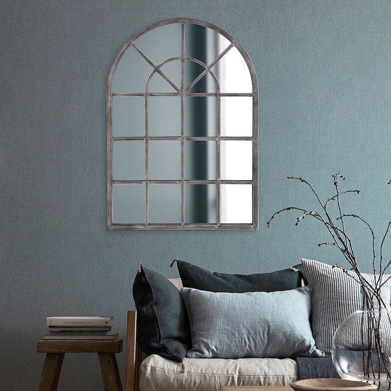Allan Andrews Antique Silver Metal Arched Windowpane Wall Mirror - Antique Silver - 49" H x 29" W" x 1" D
