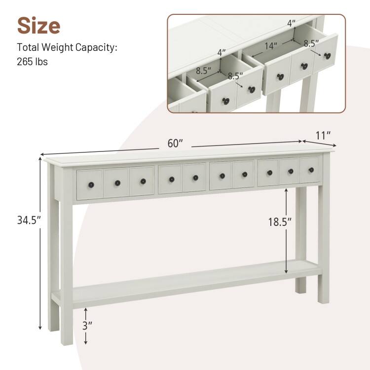 60 Inch Long Sofa Table with 4 Drawers and Open Shelf for Living Room - 60" x 11" x 34.5"