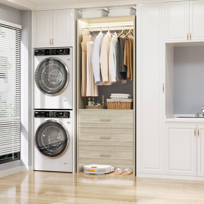 Cimly Freestanding Closet Sytem, Closet Organizer Wardrobe for Walk-in and Reach-in Closet - White Oak