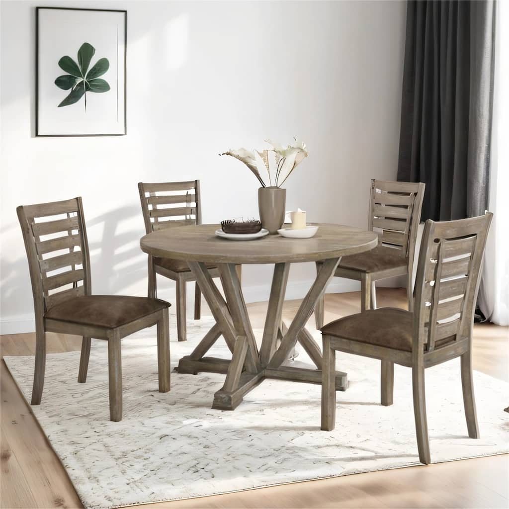 5pcs Dining Table Set with Round Dining Table, 4 Dining Chair