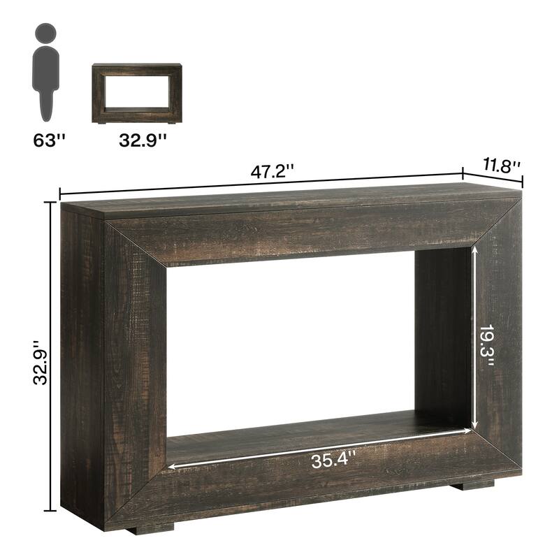 47 Inches Rustic Sofa Console Table with Storage Shelf for Entryway